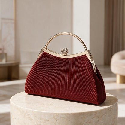 Red Pleated Clutch Bag, Burgundy Evening Purse, Elegant Top Handle Bag, Wedding Guest Handbag, Formal Party Purse