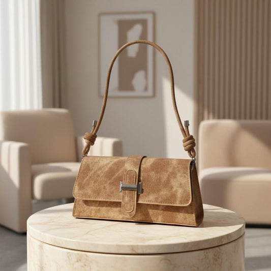 Beige Textured Shoulder Bag, Women's Flap Crossbody Purse, Cord Strap Handbag, Minimalist Tan Bag, Everyday Purse