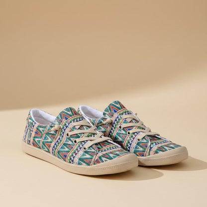 Geometric Sneakers for Women, Colorful Tribal Print Shoes, Boho Lace Up Casual Sneakers, Aztec Inspired Footwear