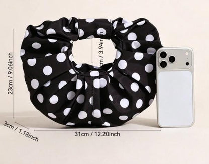 Black White Polka Dot Bag, Ruched Shoulder Purse, Puffy Handbag, Statement Evening Bag, Retro Womens Shoulder Bag