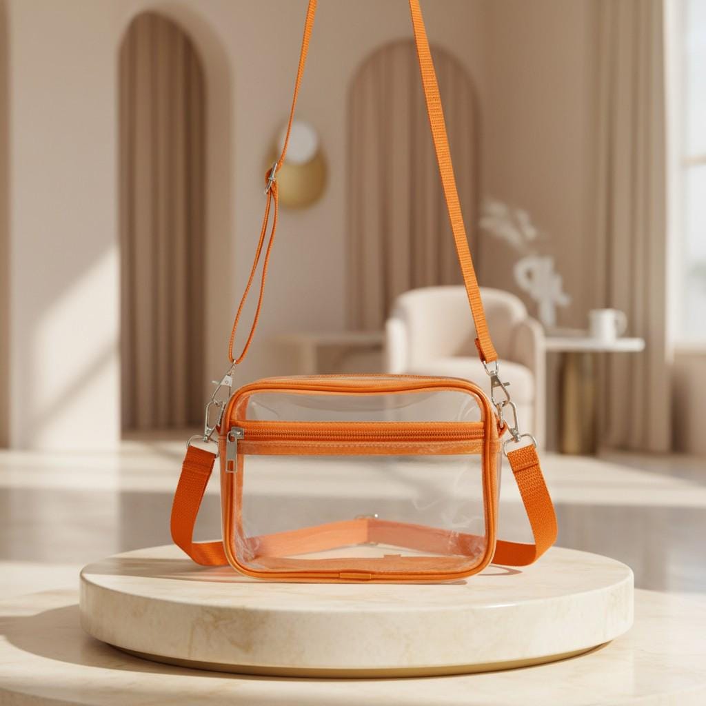 Orange Clear Crossbody Bag, Transparent Shoulder Purse, Zipper Handbag