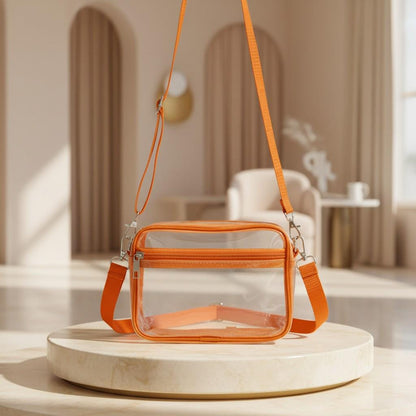 Orange Clear Crossbody Bag, Transparent Shoulder Purse, Zipper Handbag
