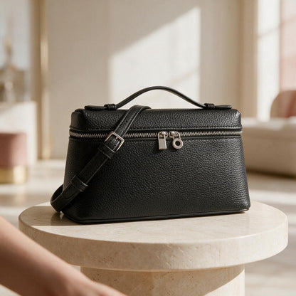 Black Structured Crossbody Bag, Boxy Shoulder Purse, Zipper Handbag, Top Handle Bag, Minimalist Everyday Crossbody