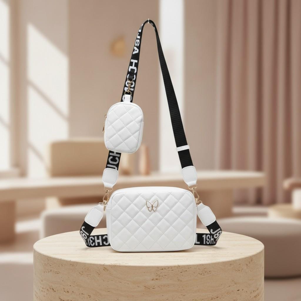 White Quilted Crossbody Bag for Women, Mini Shoulder Purse with Adjustable Strap, Small Everyday Handbag