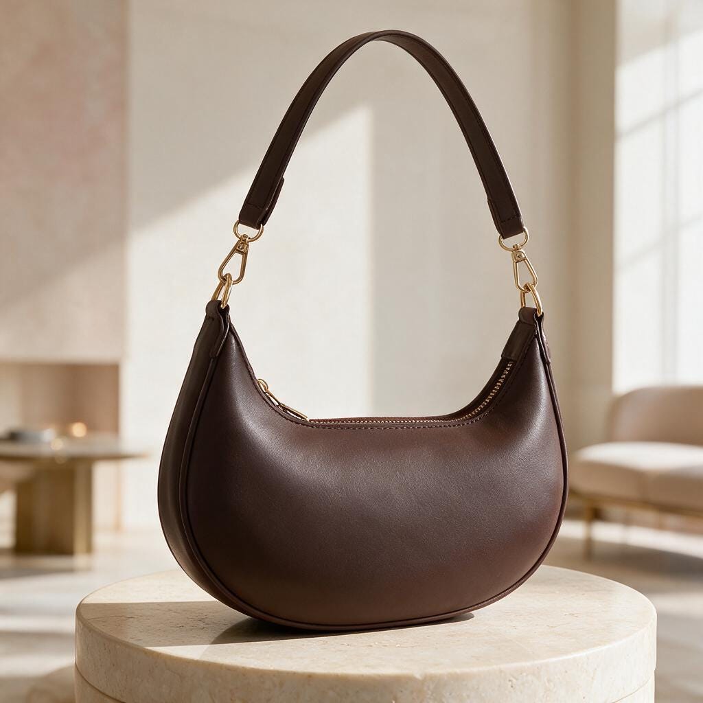 Dark Brown Shoulder Bag, Minimalist Hobo Purse, Y2K Baguette Handbag, Everyday Women's Bag