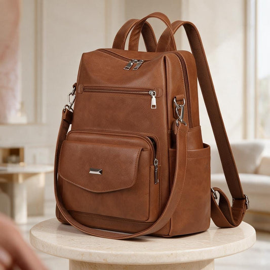 Brown Women's Backpack, Multi Pocket Travel Backpack, Convertible Shoulder Bag, Casual Daypack, Work and Travel Bag