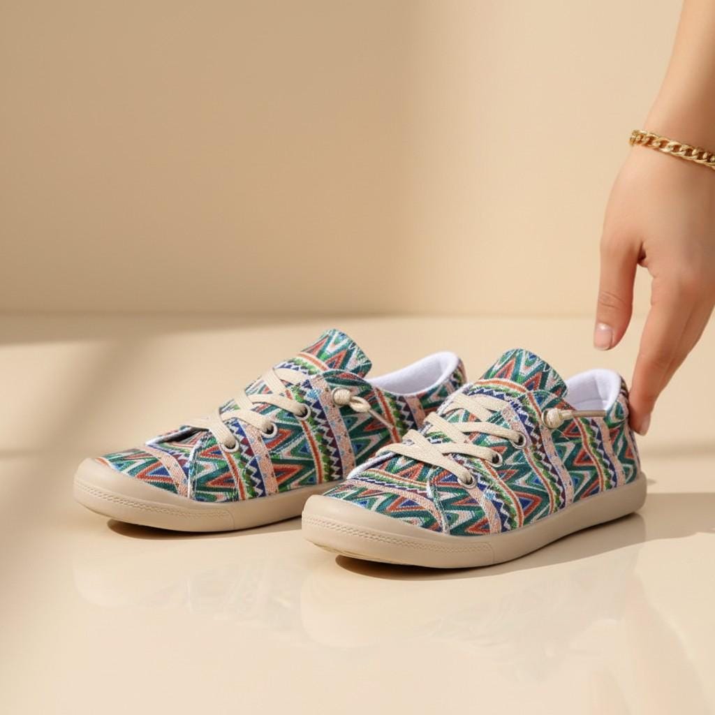 Geometric Sneakers for Women, Colorful Tribal Print Shoes, Boho Lace Up Casual Sneakers, Aztec Inspired Footwear