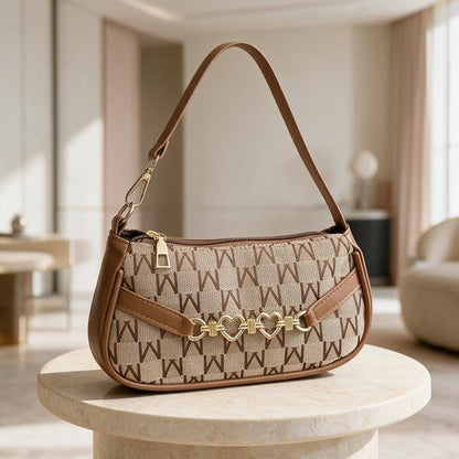 Brown Monogram Shoulder Bag, Y2K Baguette Purse, Vintage Inspired Handbag, Cute Everyday Bag