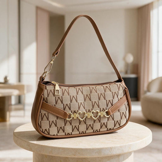 Brown Monogram Shoulder Bag, Y2K Baguette Purse, Vintage Inspired Handbag, Cute Everyday Bag