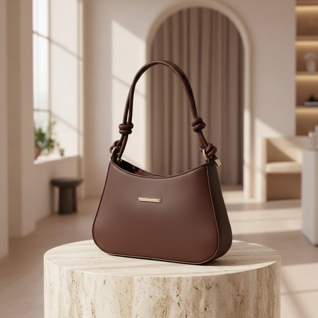 Brown Knotted Shoulder Bag, Chocolate Hobo Handbag, Knot Handle Purse, Minimalist Brown Bag, Elegant Everyday Handbag