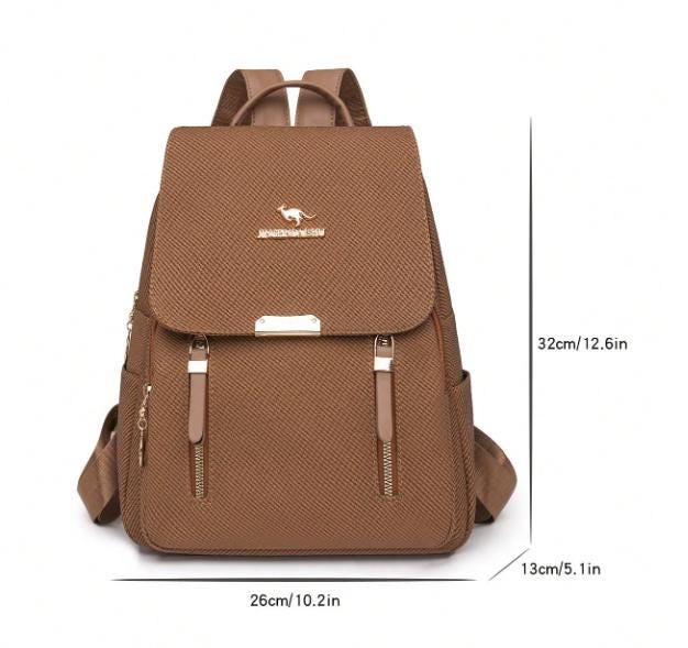 Brown Women's Backpack, Tan Flap Backpack, Chic Everyday Daypack, Small Casual Backpack, Structured City Bag, Travel Purse