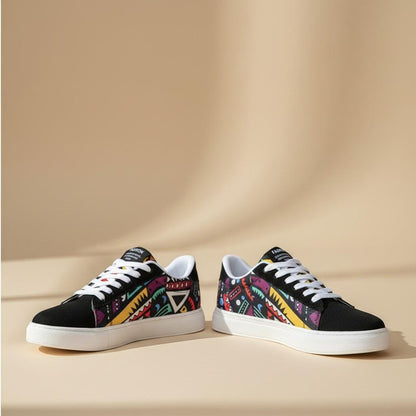 Colorful Geometric Sneakers, Women's Retro Low Top Shoes, Lace Up Trainers