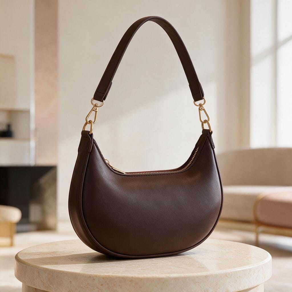 Dark Brown Shoulder Bag, Minimalist Hobo Purse, Y2K Baguette Handbag, Everyday Women's Bag
