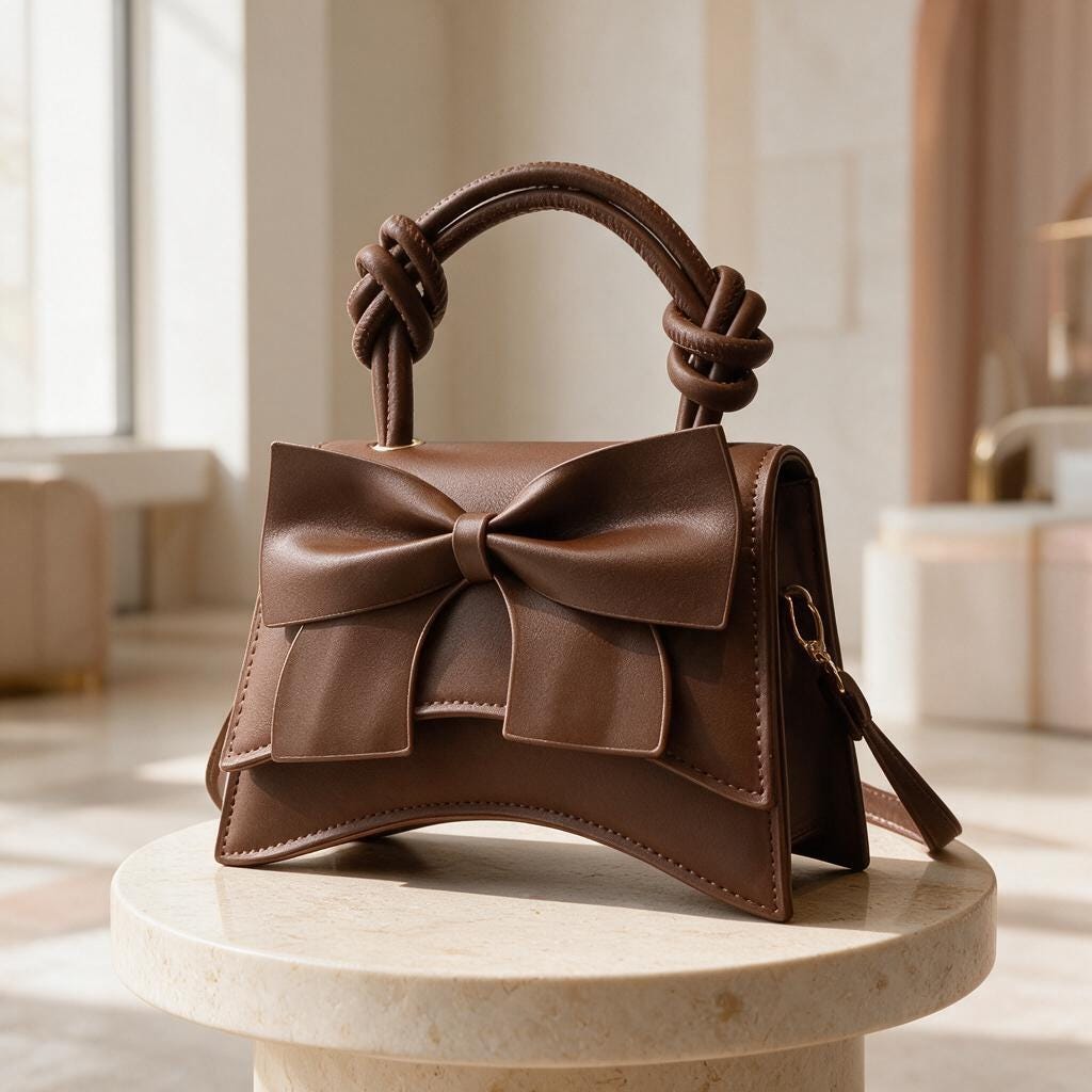 Brown Bow Handbag, Structured Top Handle Purse, Large Bow Shoulder Bag, Elegant Crossbody Bag, Feminine Brown Purse