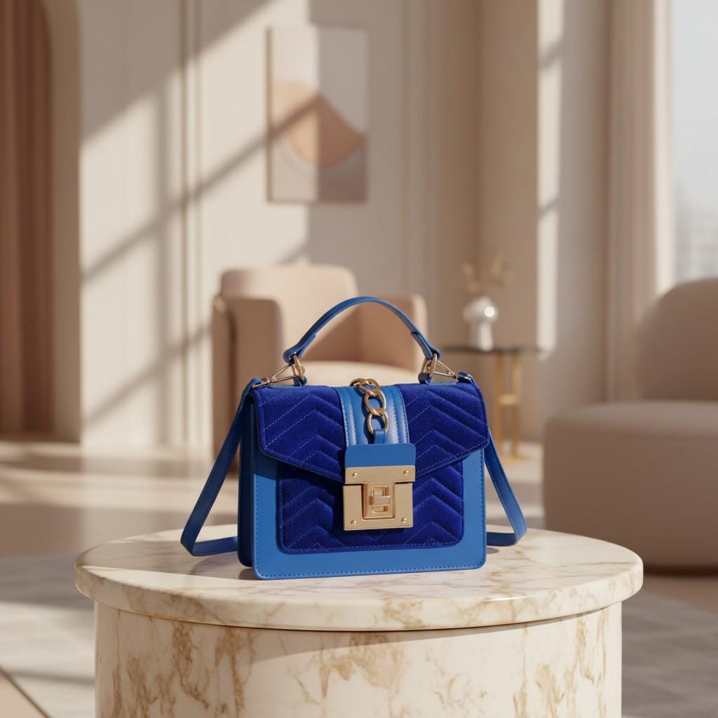 Blue Quilted Crossbody Bag for Women, Flap Shoulder Purse, Small Handbag with Adjustable Strap, Top Handle Bag