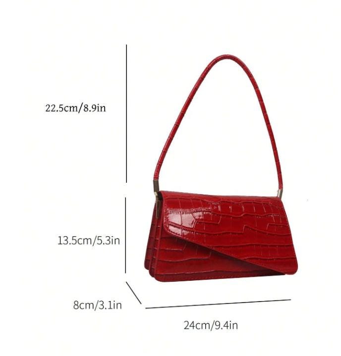 Red Croc Print Top Handle Bag, Structured Handbag for Women, Small Red Purse, Statement Evening Bag