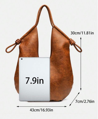 Brown Hobo Shoulder Bag, Slouchy Large Purse, Cognac Everyday Handbag, Boho Shoulder Bag, Knot Detail Tote, Women's Bag