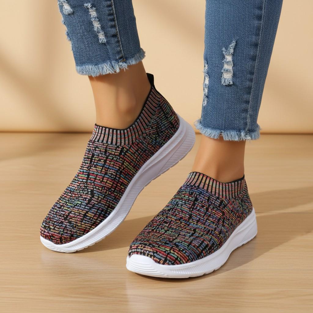 Colorful Knit Sock Sneakers for Women, Slip On Casual Shoes, Multicolor Everyday Sneakers