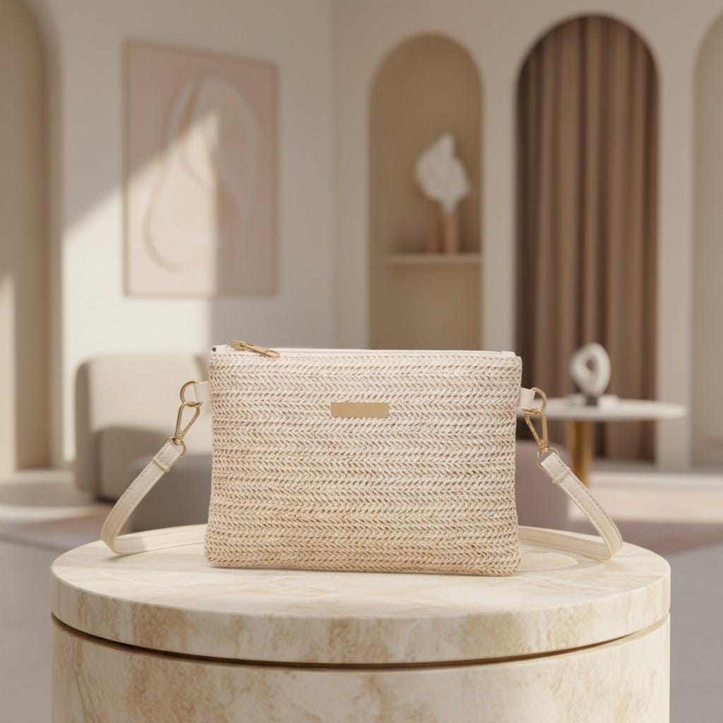 Woven Crossbody Bag, Beige Shoulder Purse, Natural Textured Bag, Minimalist Everyday Handbag