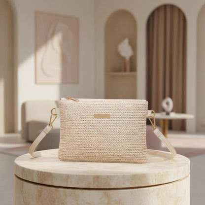 Woven Crossbody Bag, Beige Shoulder Purse, Natural Textured Bag, Minimalist Everyday Handbag