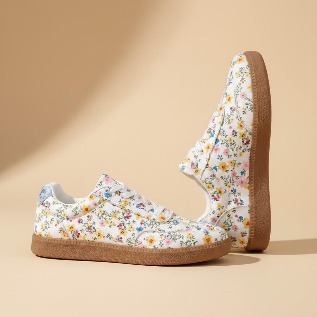Floral Sneakers for Women, Wildflower Canvas Shoes, Colorful Low Top Casual Sneakers