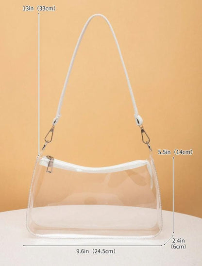 Clear Shoulder Bag, Transparent Purse for Women, See Through Handbag, White Strap Mini Bag, Everyday Purse