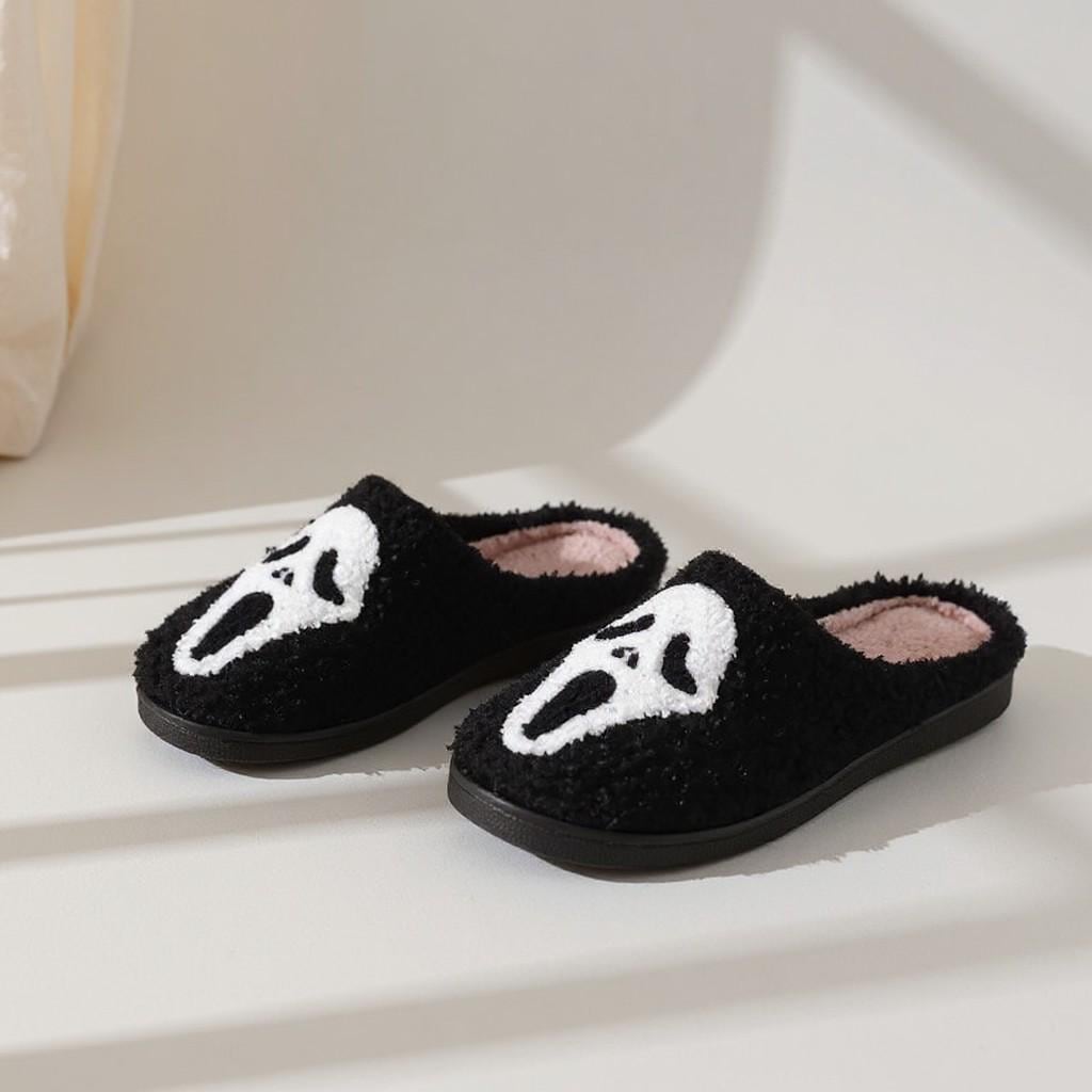 Black Horror Slippers, Ghost Face House Shoes, Cozy Halloween Indoor Slippers