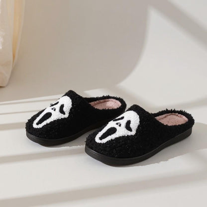 Black Horror Slippers, Ghost Face House Shoes, Cozy Halloween Indoor Slippers