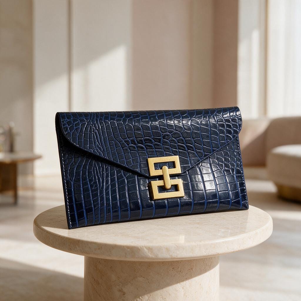 Navy Blue Croc Embossed Clutch, Royal Blue Envelope Purse, Gold Clasp Evening Bag, Elegant Flap Handbag, Wedding Guest Purse