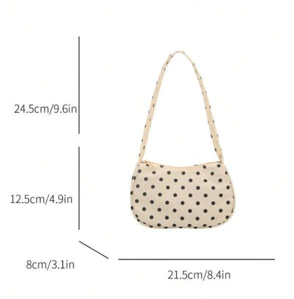 Polka Dot Shoulder Bag, Black and White Baguette Purse, Cute Underarm Handbag, Retro Print Y2K Bag, Women's Small Bag
