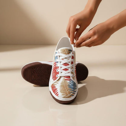 Botanical Leaf Sneakers, Women's Floral Canvas Shoes, Nature Inspired Low Top Sneakers, Colorful Casual Shoes, Gift for Her