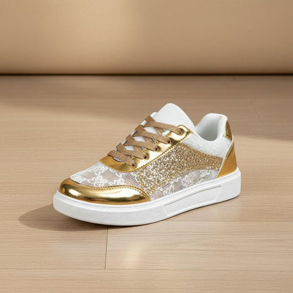 Gold Lace Platform Sneakers, Glitter Bridal Wedding Shoes