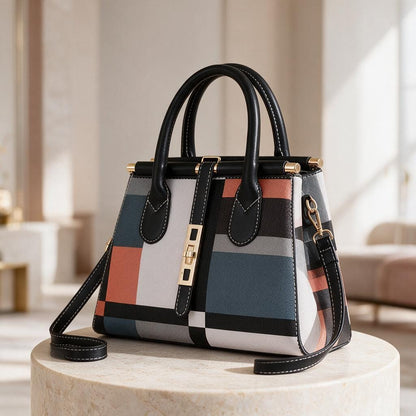 Geometric Tote Bag, Color Block Handbag, Women's Structured Purse, Top Handle Shoulder Bag, Modern Everyday Bag