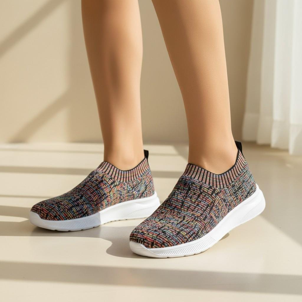 Colorful Knit Sock Sneakers for Women, Slip On Casual Shoes, Multicolor Everyday Sneakers