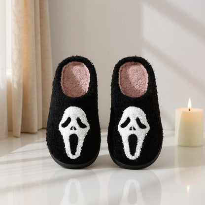 Black Horror Slippers, Ghost Face House Shoes, Cozy Halloween Indoor Slippers