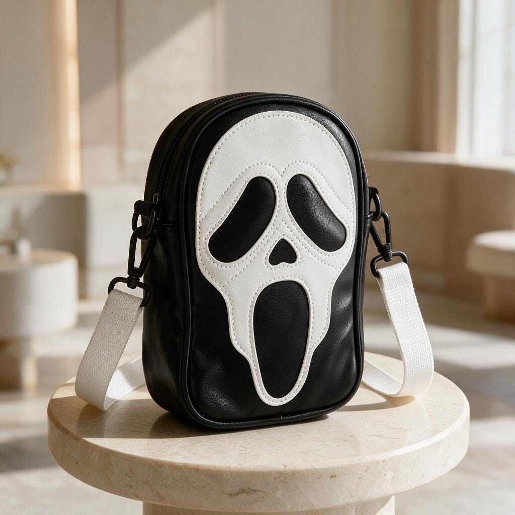 Horror Face Crossbody Bag, Spooky Gothic Shoulder Purse, Black Alternative Bag, Halloween Accessory