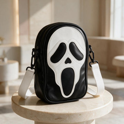 Horror Face Crossbody Bag, Spooky Gothic Shoulder Purse, Black Alternative Bag, Halloween Accessory
