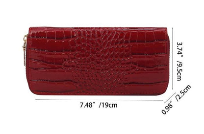 Red Croc Embossed Wallet, Zip Around Womens Wallet, Glossy Statement Purse