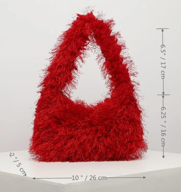 Red Fuzzy Shoulder Bag, Fluffy Handbag, Y2K Statement Purse, Cute Red Bag