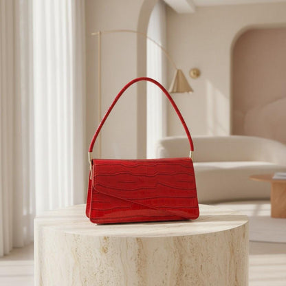 Red Croc Print Top Handle Bag, Structured Handbag for Women, Small Red Purse, Statement Evening Bag