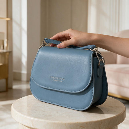 Blue Crossbody Bag, Structured Flap Purse, Denim Blue Shoulder Bag, Minimalist Handbag, Everyday Women's Bag