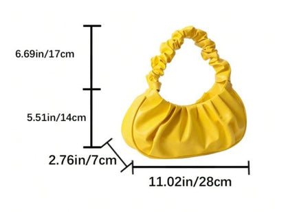 Yellow Ruched Shoulder Bag, Women's Hobo Purse, Satin Baguette Bag, Gathered Handbag, Cute Yellow Everyday Purse