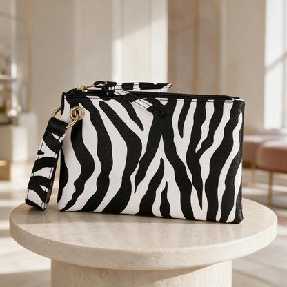 Zebra Print Clutch Bag, Black White Wristlet Purse, Animal Print Evening Bag, Zebra Pouch, Statement Party Clutch