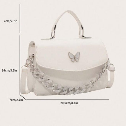 Cream Chain Handbag, Ivory Shoulder Bag, Structured Flap Purse, Elegant Crossbody Bag, Chic Womens Handbag