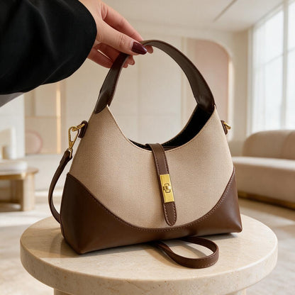 Brown Shoulder Bag, Women's Hobo Handbag, Two Tone Purse, Convertible Crossbody Bag, Neutral Everyday Handbag