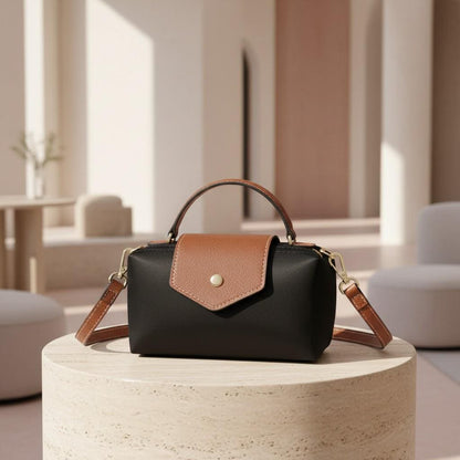 Black Crossbody Bag for Women, Brown Flap Shoulder Bag, Small Top Handle Handbag, Minimalist Everyday Purse