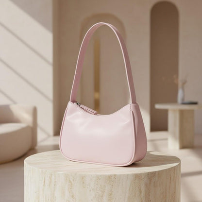 Pink Baguette Shoulder Bag, Cute Y2K Purse, Soft Pink Underarm Handbag, Minimalist Women's Small Shoulder Bag