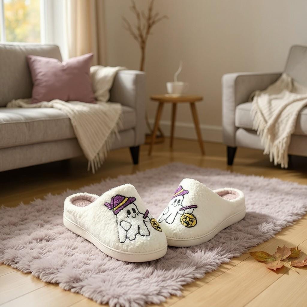 Halloween Ghost Slippers, Cute Pumpkin House Shoes, Fuzzy Spooky Slippers