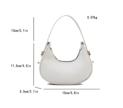White Crescent Shoulder Bag, Textured Hobo Purse, Gold Hardware Handbag, Minimalist Half Moon Bag, Everyday Underarm Purse
