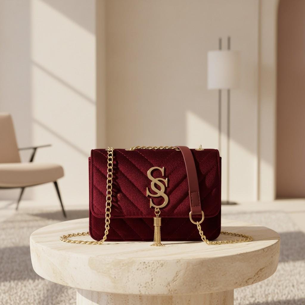 Burgundy Quilted Shoulder Bag, Gold Chain Purse, Tassel Crossbody Bag, Structured Handbag